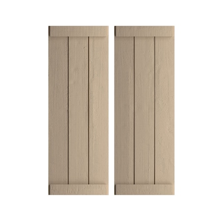 Rustic Three Board Joined Board-n-Batten Rough Cedar Faux Wood Shutters W/End Batten, 16 1/2Wx64H